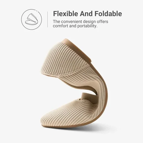 Women's Nude Knit Ballet Pointed Toe Comfortable Dressy Mary Jane Flats Shoes - Picture 4 of 8